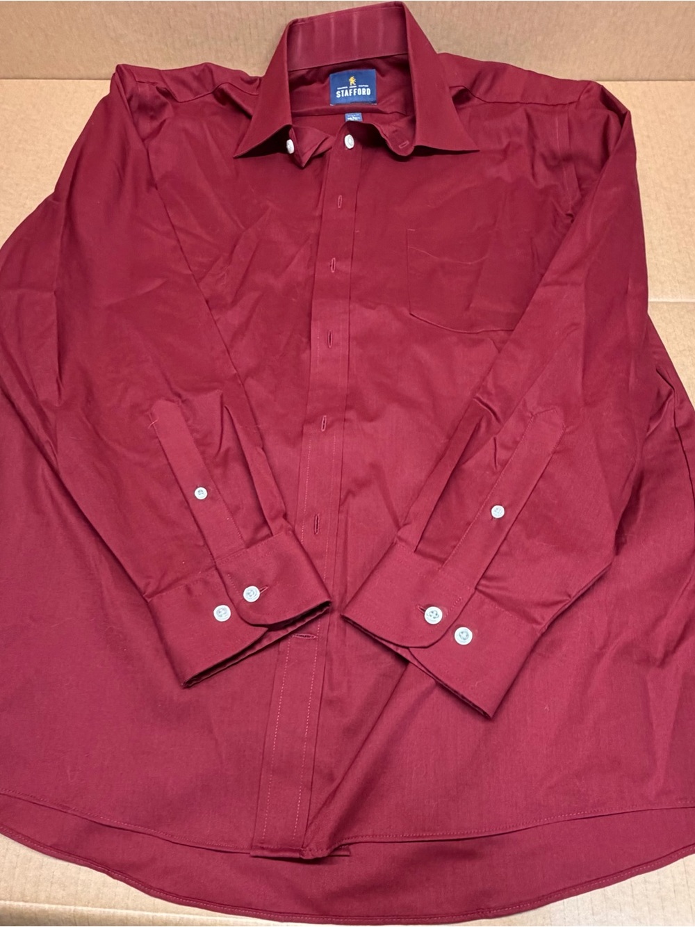 Stafford Men's Burgundy Dress Shirt - Long Sleeve